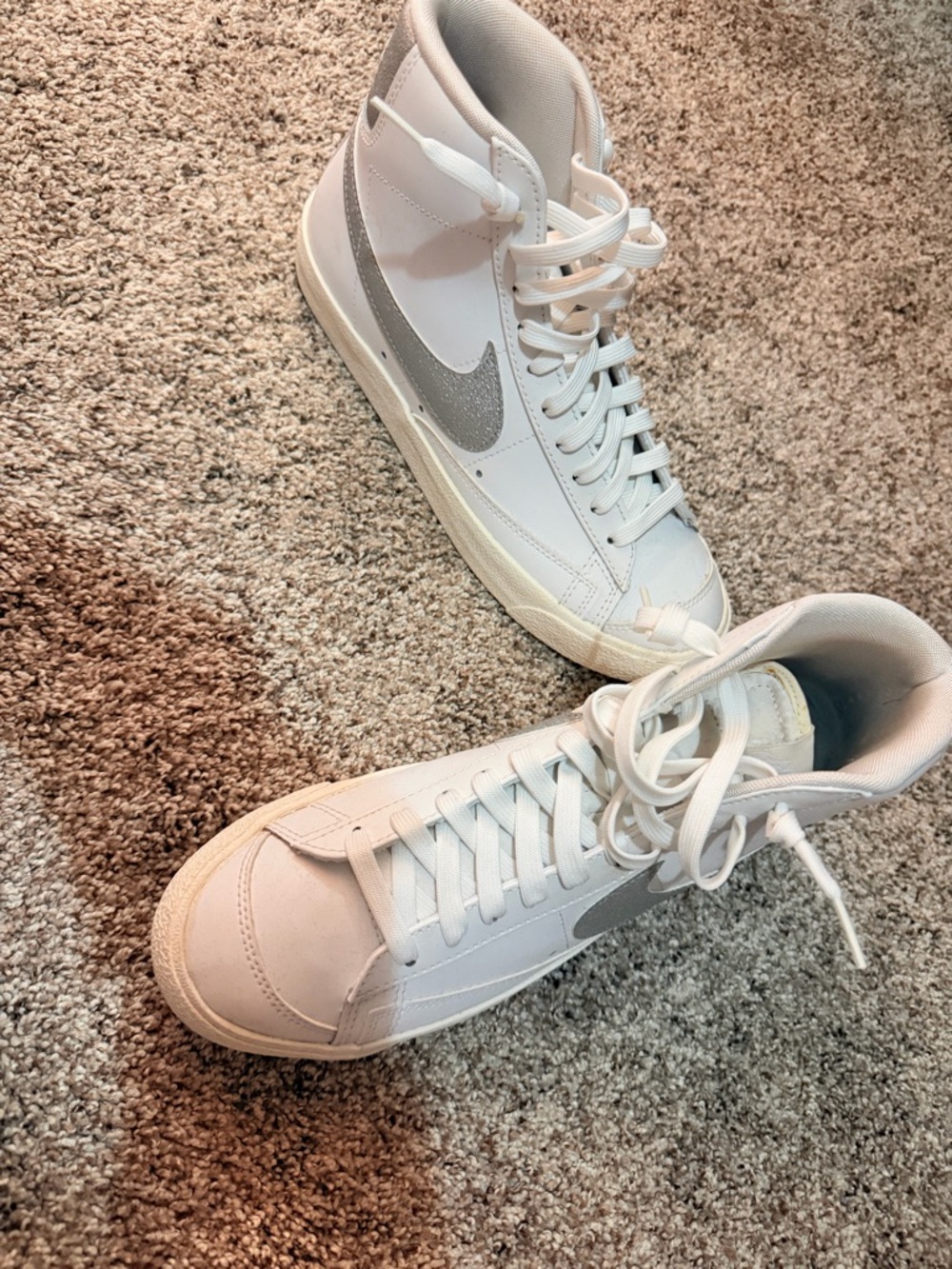 Nike Women's White High-Top Blazers with silver Swoosh